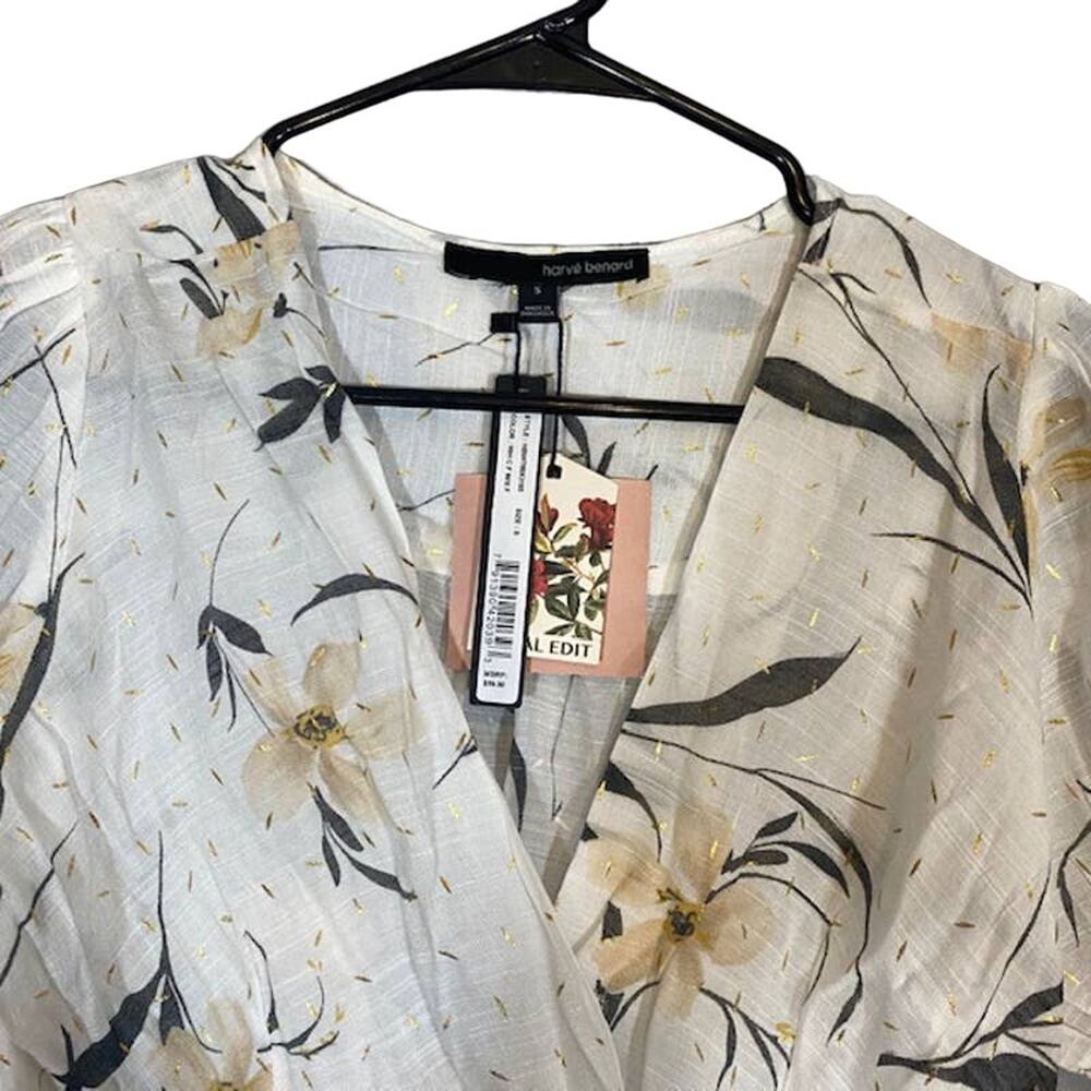 Harve Benard White & Pink Floral Short Sleeve V-neck Wrap Blouse Women Sz S - Picture 6 of 8